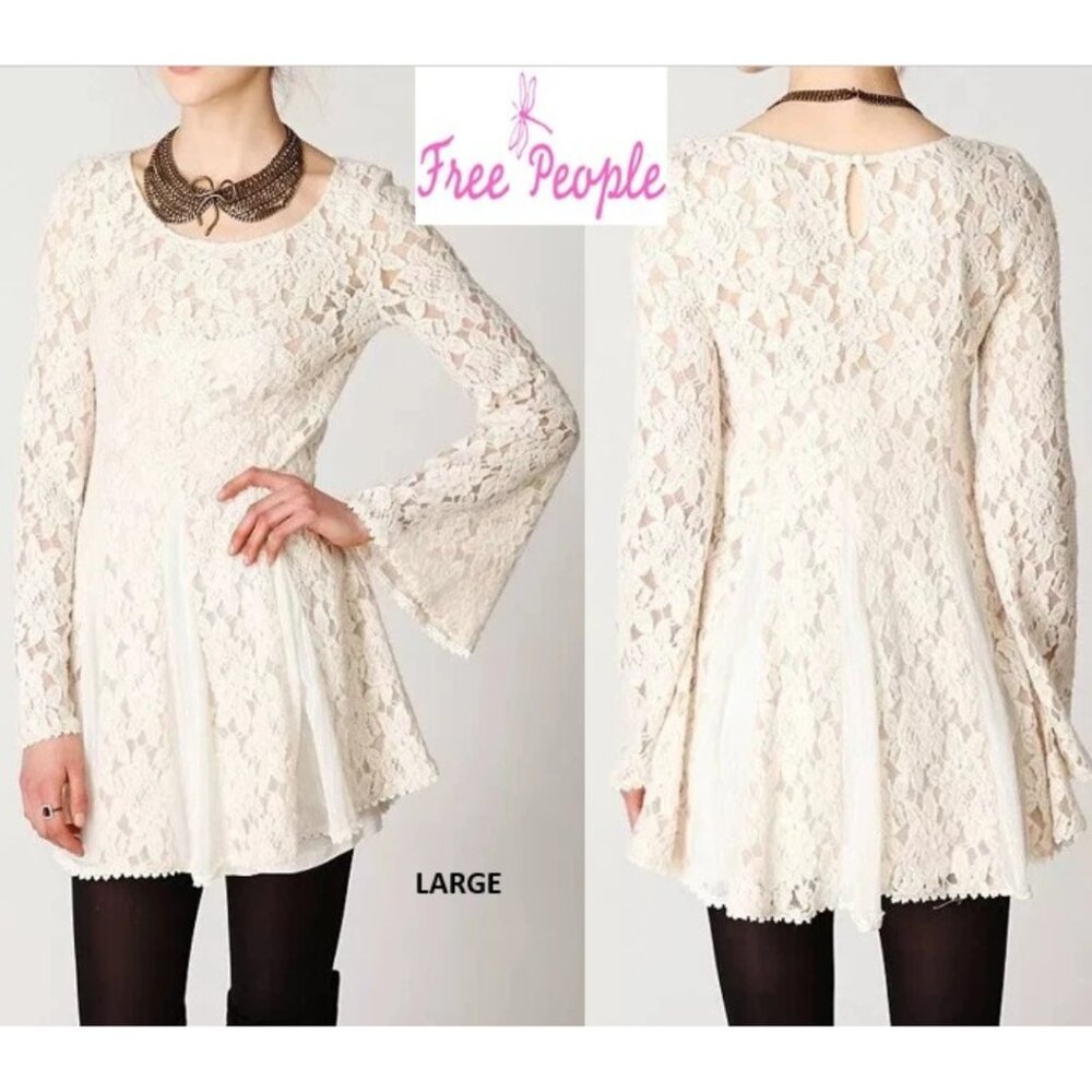 Large Feee People Nicole Embellished Lace Bell Sleeves Dress